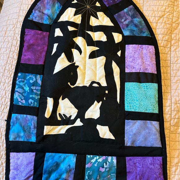 Handmade Stained Glass Style Nativity Wall Hanging with Black and Purple Design - Picture 1 of 2